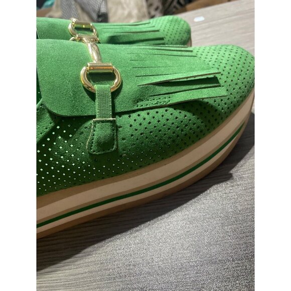 Crown And Ivy Green Perforated Suede Loafers With Fringe & Gold Bit Detail 9.5 - Picture 3 of 8
